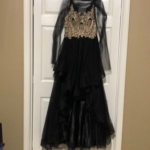 Black and Gold high and low Tulle Dress